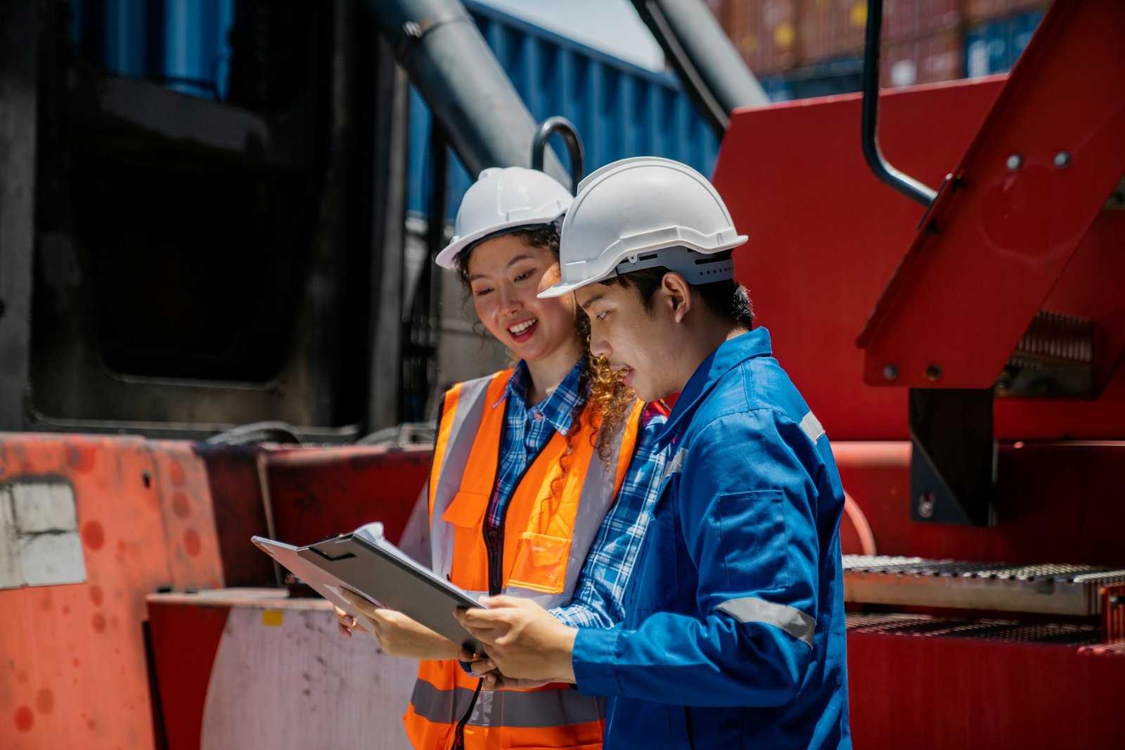 Engineer staff team checking and inspect container for international business logistic.